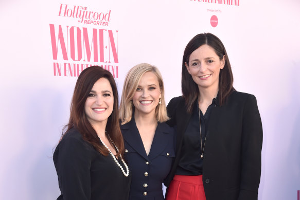 Hello Sunshine head of film and television Lauren Levy Neustadter (left), Reese Witherspoon and chief executive Sarah Harden at The Hollywood Reporter’s Power 100 Women in Entertainment awards. 