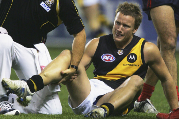 Nathan Brown and his broken leg in 2005.