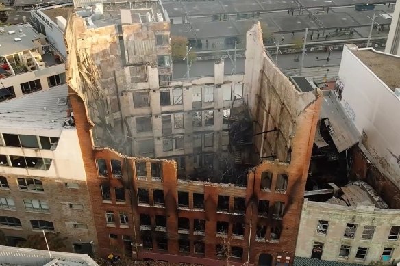 Drone footage shows the aftermath of the Surry Hills fire.