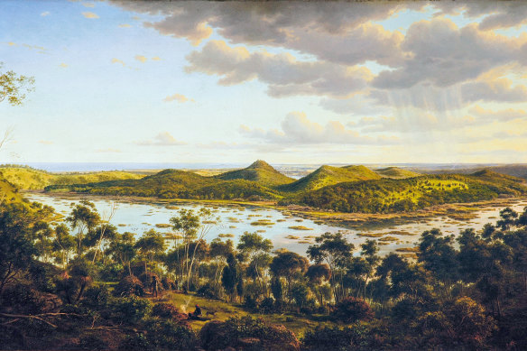 The volcanic bowl of Tower Hill circa 1855, painted by  Eugene von Guerard.