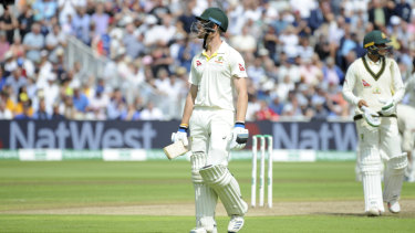 Cameron Bancroft leaves the field after being dismissed during day one of the first Test.