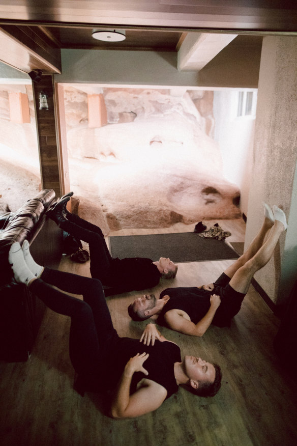 Rufus Du Sol limbering up for a show.