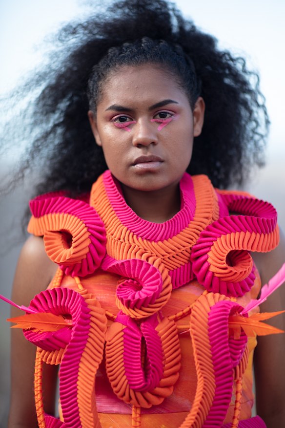 Grace Lillian Lee, Body Armour - A Weave of Reflection in Pink and Orange 2018. 