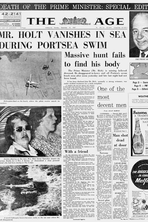 The front page of The Age, December 18, 1967.