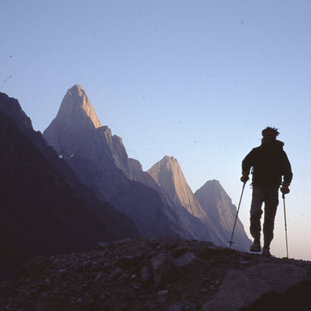 Lowe climbing in Kyrgyzstan in 1995.