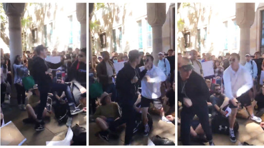 Student protesters clashed at UQ on Thursday.