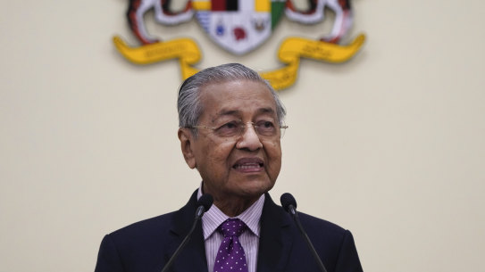 Malaysian interim leader Mahathir Mohamad speaks during a press conference on Thursday.