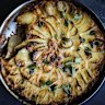 Moussaka eggplant and potato gratin recipe. Easter gratin recipes for Good Food April 2019. Please credit Katrina Meynink. Good Food use only.
