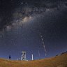 A night view of the Armazones hill in the Atacama desert.