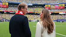 Princess Ingrid Alexandra of Norway and Prince Sverre Magnus of Norway at the FIFA World Cup 2026 Round of 16 match between Brazil and Norway at New York New Jersey Stadium on July 05, 2026 in East Rutherford, New Jersey. 
