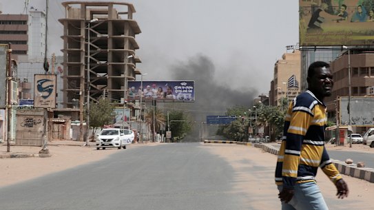 Smoke is seen rising from a neighbourhood in Khartoum, Sudan on Satuday.