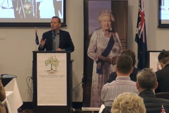 Former prime minister Tony Abbott in 2018, addressing the Australian Monarchist League.