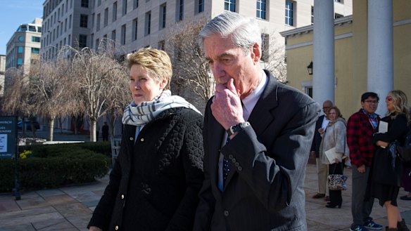 Former special counsel Robert Mueller and his wife Ann depart St John's Episcopal Church, across from the White House earlier this year. His Russia probe report determined Russia interfered in the US 2016 presidential election.