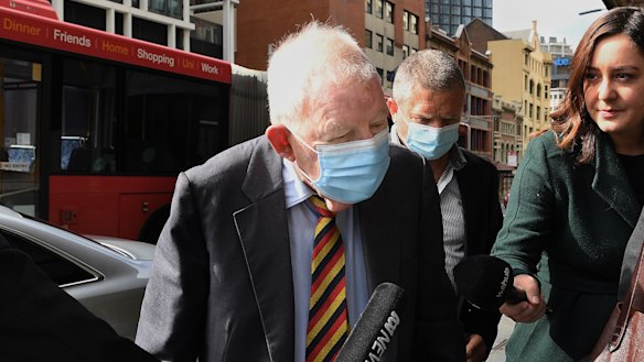 Ron Brierley arrives at court on Thursday.