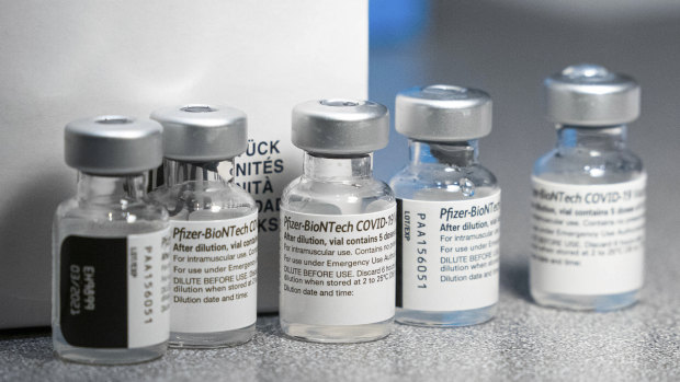 Vials of the Pfizer-BioNtech COVID-19 vaccine.