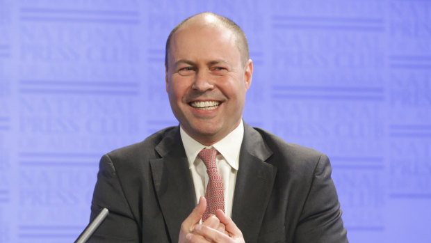 Treasurer Josh Frydenberg getting to grips with population issues at the National Press Club. 