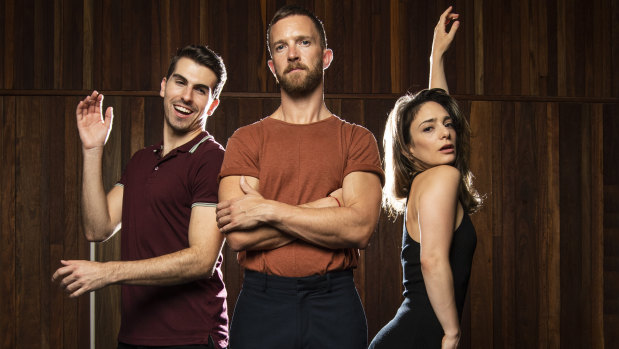 Daniel Assetta (left), Tim Draxl and Angelique Cassimatis star in Darlinghurst Theatre Company's production of A Chorus Line.