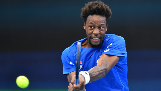 Gael Monfils hits a winner as France open their account in the ATP Cup.