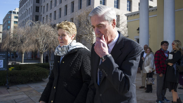 Former special counsel Robert Mueller and his wife Ann depart St John's Episcopal Church, across from the White House earlier this year. His Russia probe report determined Russia interfered in the US 2016 presidential election.
