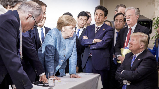 Condemnation: World leaders gather at the second day of the G-7 meeting in Canada.