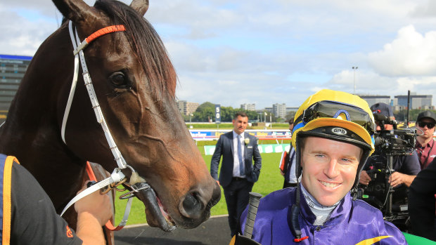 Golden Eagle fancy Brutal with jockey Tommy Berry after winning at Randwick on Epsom day.