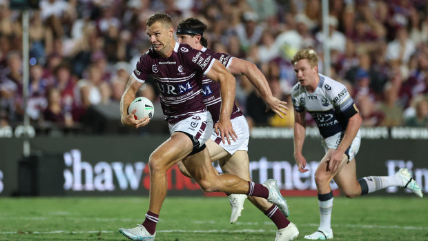 Tom Trbojevic makes a line break against the Cowboys last week.