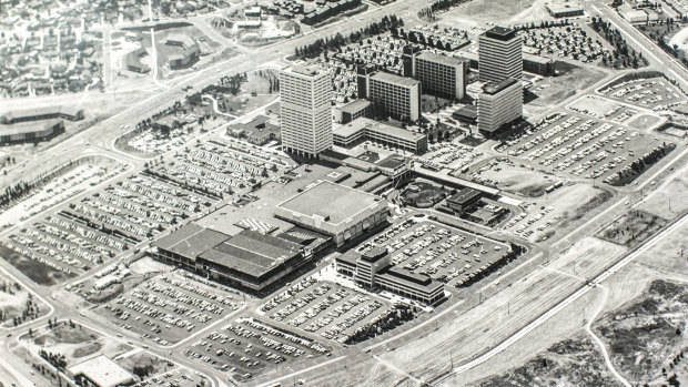An aerial view of the Woden town centre, taken on December 21, 1976.