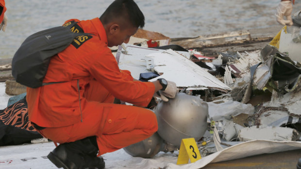 Debris recovered from the area where a Lion Air passenger jet crashed. 