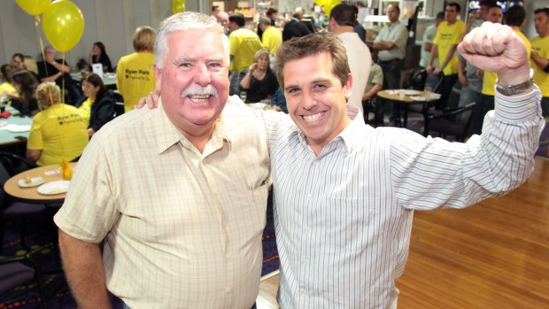 David Campbell, left, with Ryan Park at the election after party for Park in 2011, when he won the seat of Keira. 
