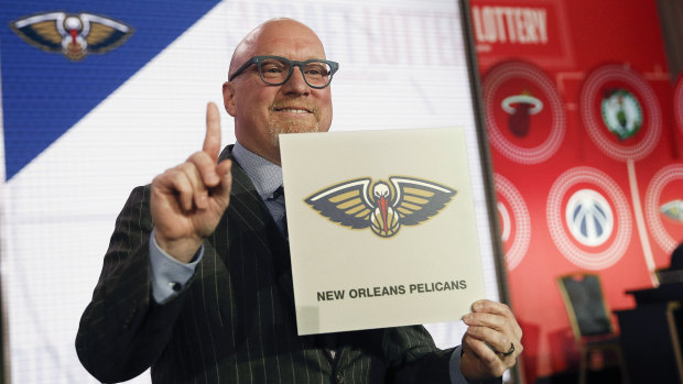 David Griffin celebrates his New Orleans Pelicans drawing the first pick in the draft.