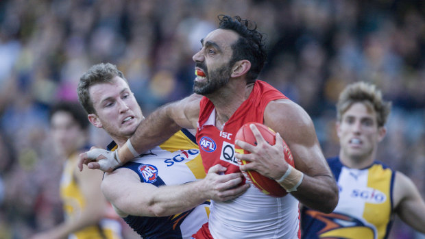 Adam Goodes during the infamous game against West Coast in 2015.