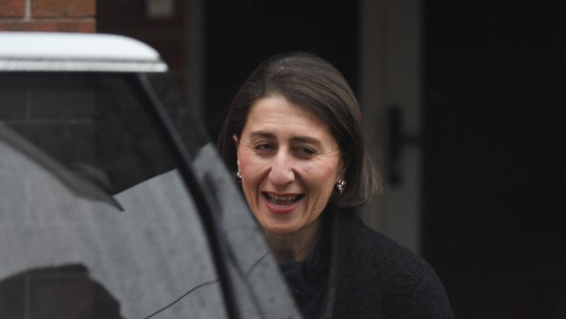 Premier Gladys Berejiklian leaves her home on Tuesday morning ahead of a spill motion for her leadership.
