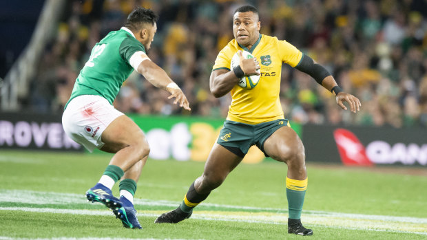 Samu Kerevi in action for the Wallabies during this year's Ireland series.