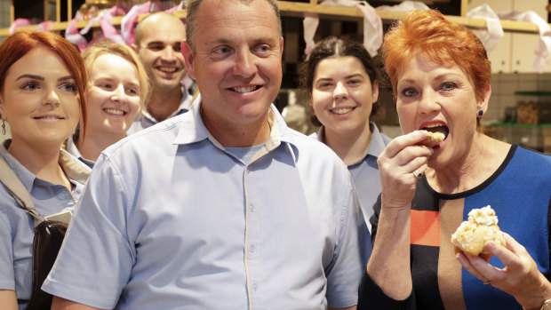 Pauline Hanson campaigning in the Queensland seat of Longman.