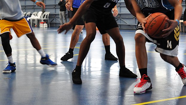 Banksia Hill detainees play a competitive game of basketball.