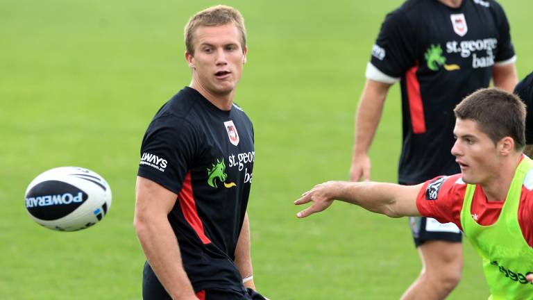 Time flies: Josh Drinkwater training with the Dragons, who he would make four NRL appearances for in 2013.