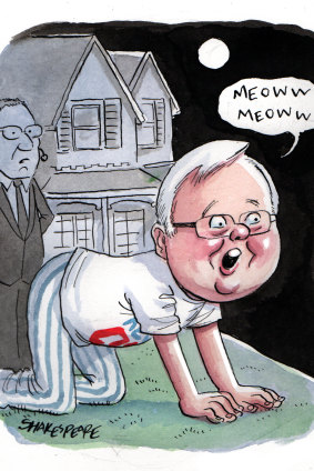 Former PM Kevin Rudd has revealed he led police on a cat-hunt through the streets of Kirribilli. Illustration: John Shakespeare