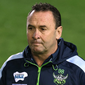 Raiders coach Ricky Stuart  at Four Pines Park.