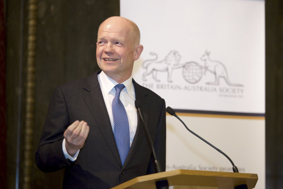 Former Conservative leader and President of the Britain-Australia Society William Hague speaking at Australia House.