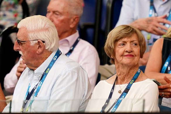 Margaret Court, right, with husband Barry, left, at the Australian Open. 