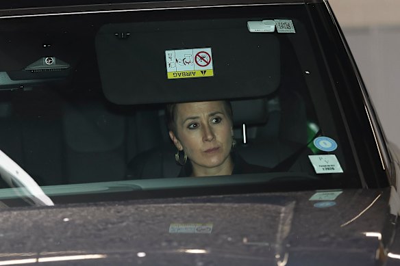 Gabrielle Williams leaving the ministerial offices this afternoon.