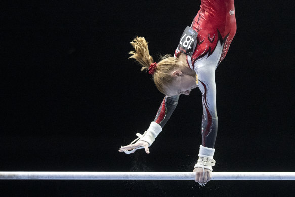Russia’s Viktoria Listunova at the Tokyo Olympics, where she helped win a gold medal. 