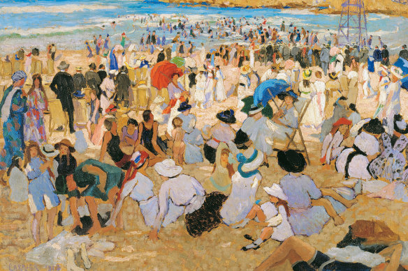 Now outselling her once more famous husband: 'Manly Beach - Summer is Here' (1913) by Ethel Carrick Fox