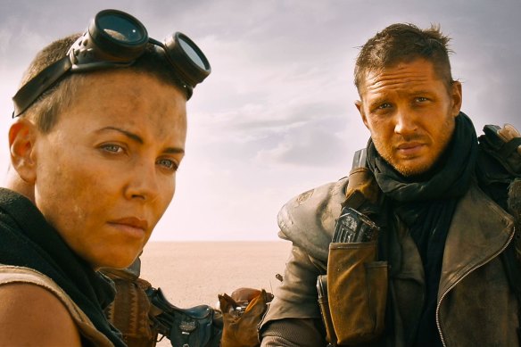 Fury Road’s feuding actors, Charlize Theron and Tom Hardy.