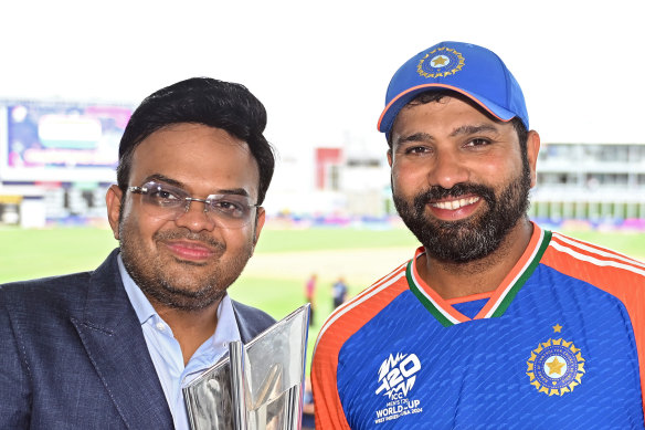 Jay Shah with Indian skipper Rohit Sharma.