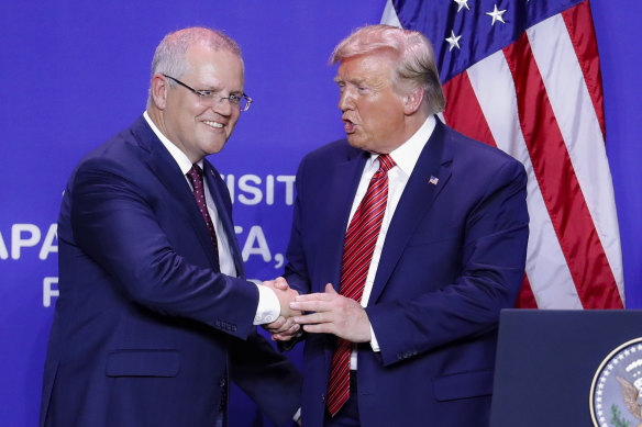 Scott Morrison and Donald Trump, as prime minister and president, in 2020.