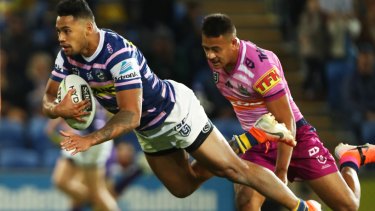 Flying Eels centre Waqa Blake crosses for one of his two tries on Friday night.