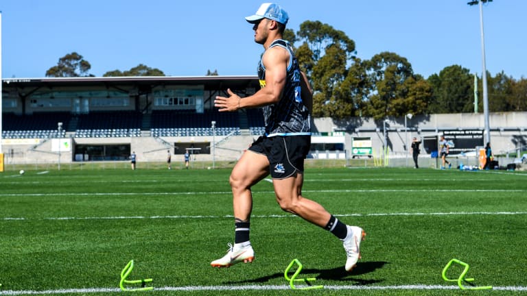 Speedster: Valentine Holmes participates in a drill at team training at Southern Cross Group Stadium.