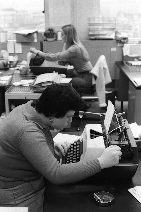 Women working in a typing pool in London in 1978.