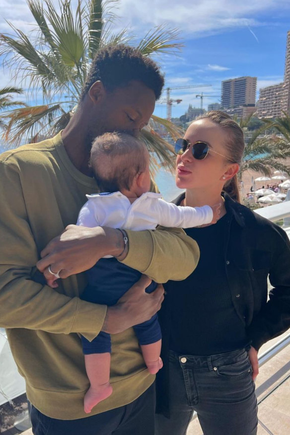 With husband Gael Monfils and baby Skai.